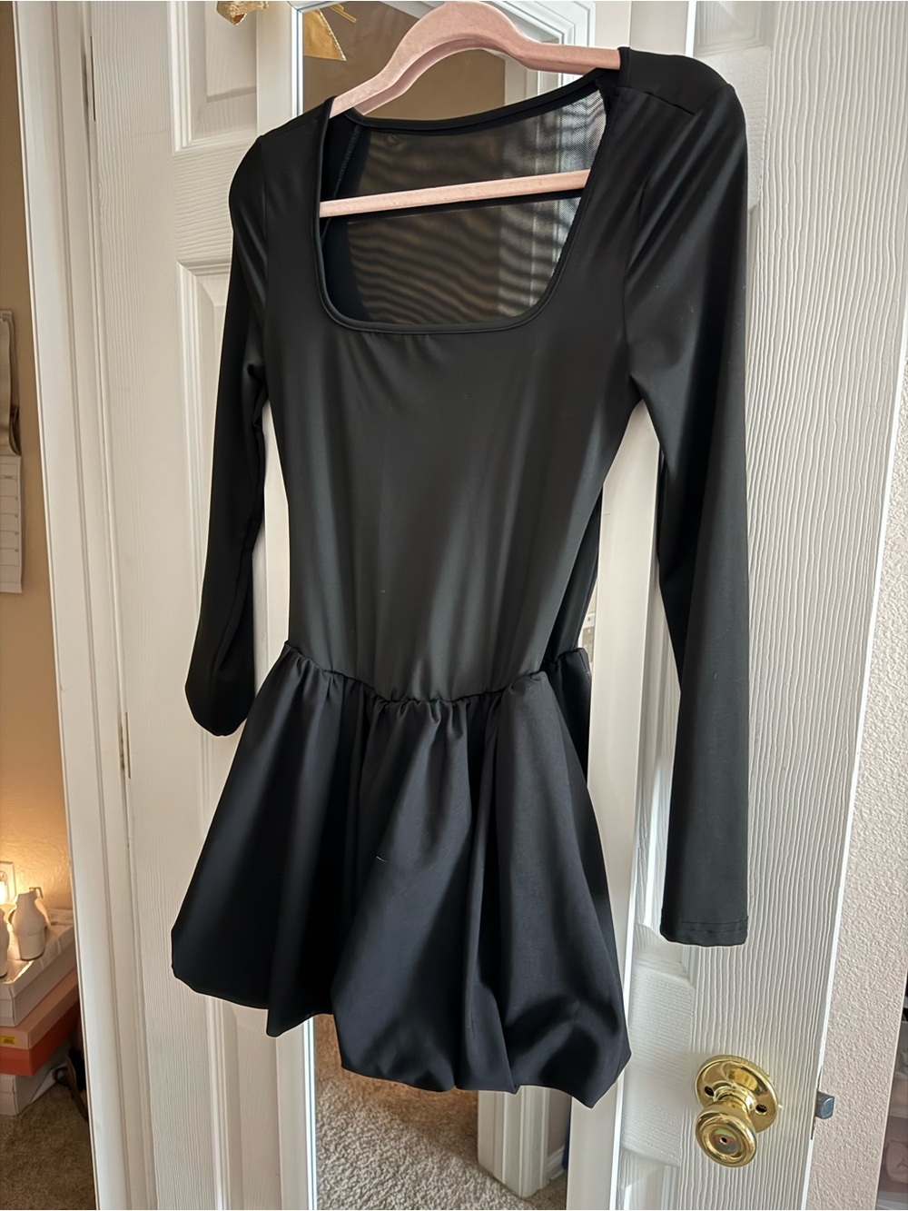 Black Long-Sleeve Square Neck Mini Dress